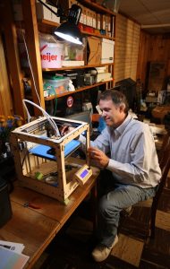 28June2016 Mark Peeters with his Ultimaker 3D Printer and his printed objects.